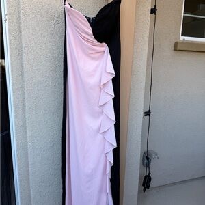 Nicole Miller Elegant Pink and Black Evening Gown strapless NWT